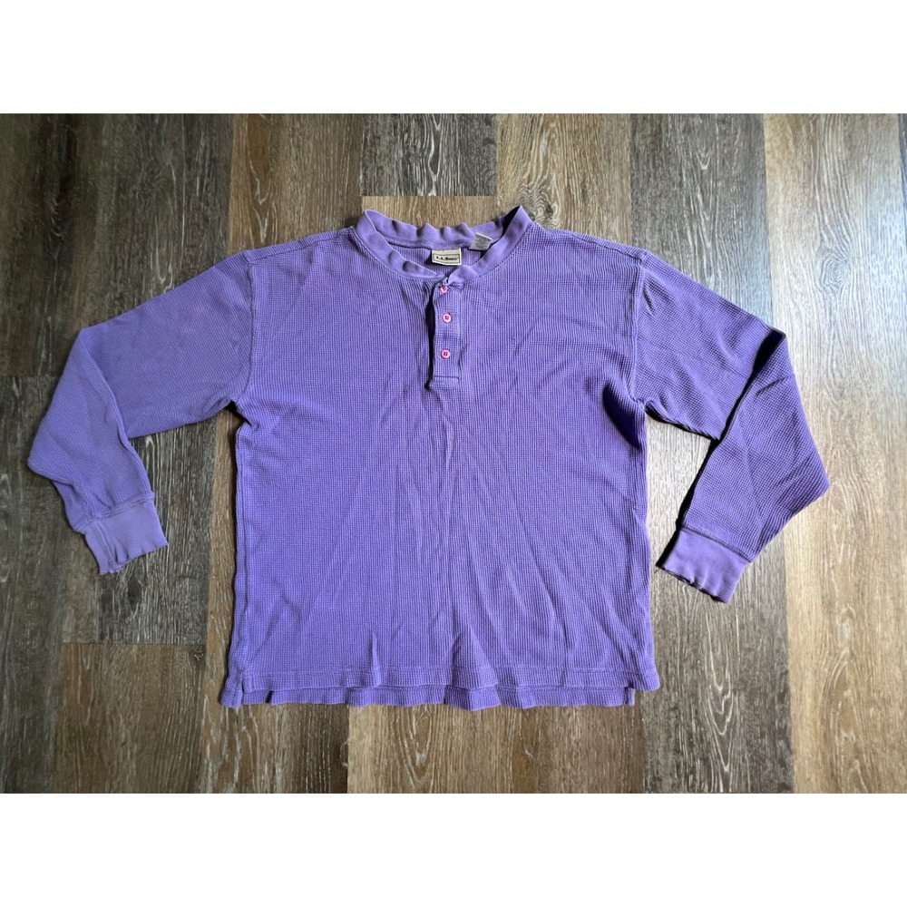 L.L. Bean Henley Top Kids Large Purple Waffle Knit Long Sleeve Thermal